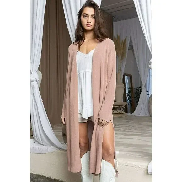 POL Plain Jane Long Basic Cardigan in Dusty Rose SMST510 - Picture 2 of 7